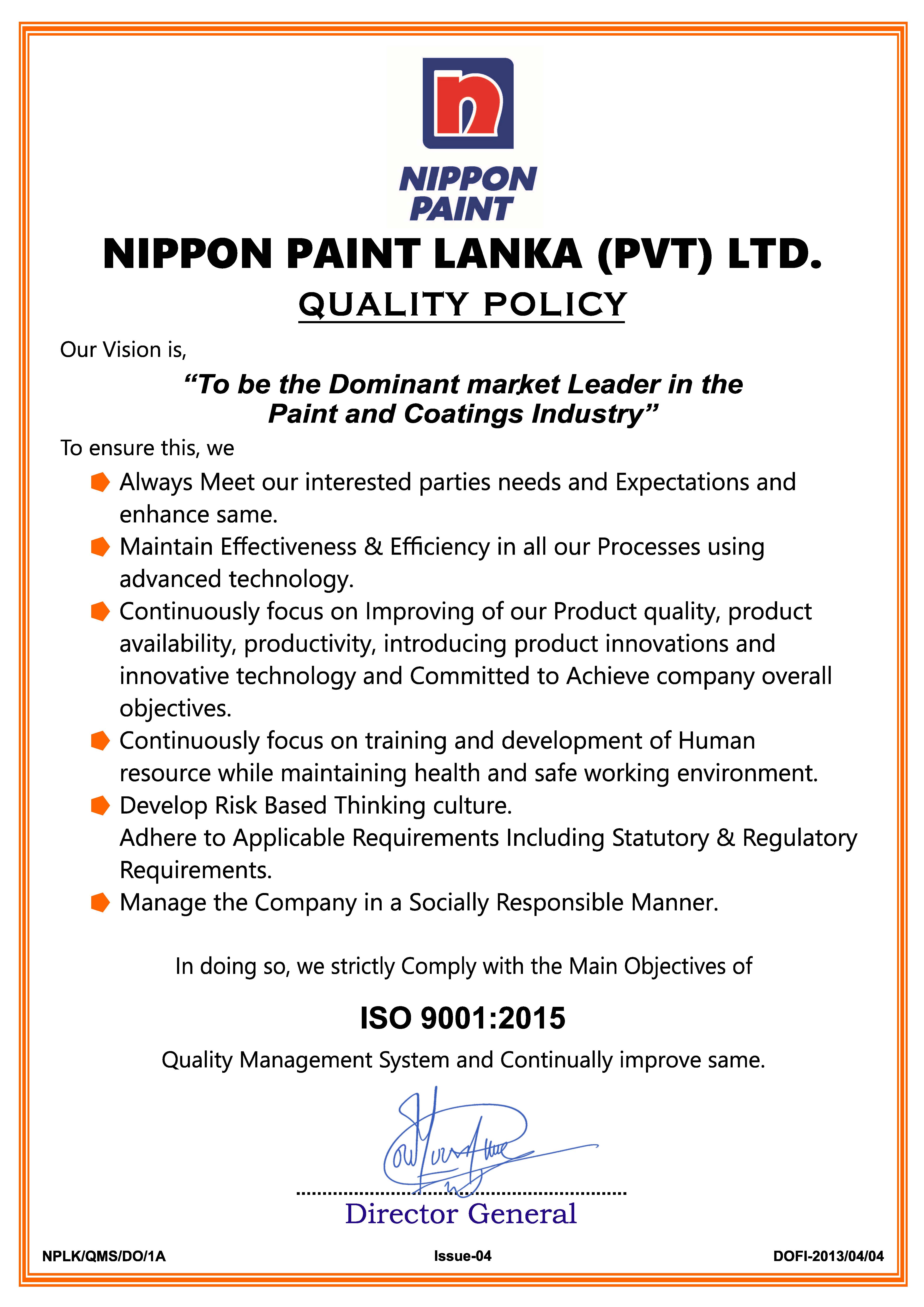 Nippon Paint Lanka earns "QUALITY P...